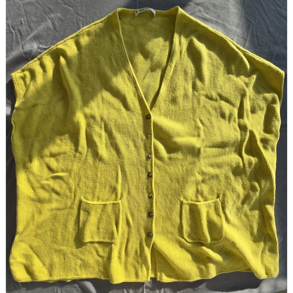 Mansted Sweater Cardigan Knit Button Up Mustard Yellow Old Money Quiet Luxury - Picture 3 of 16
